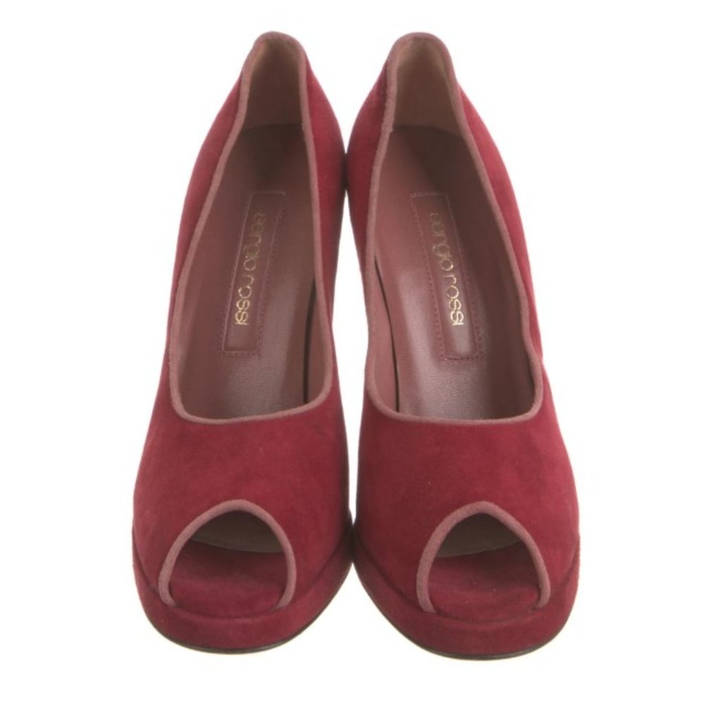 Sergio Rossi Burgundy Suede Platform Chunky Heel Peep Toe Heel
